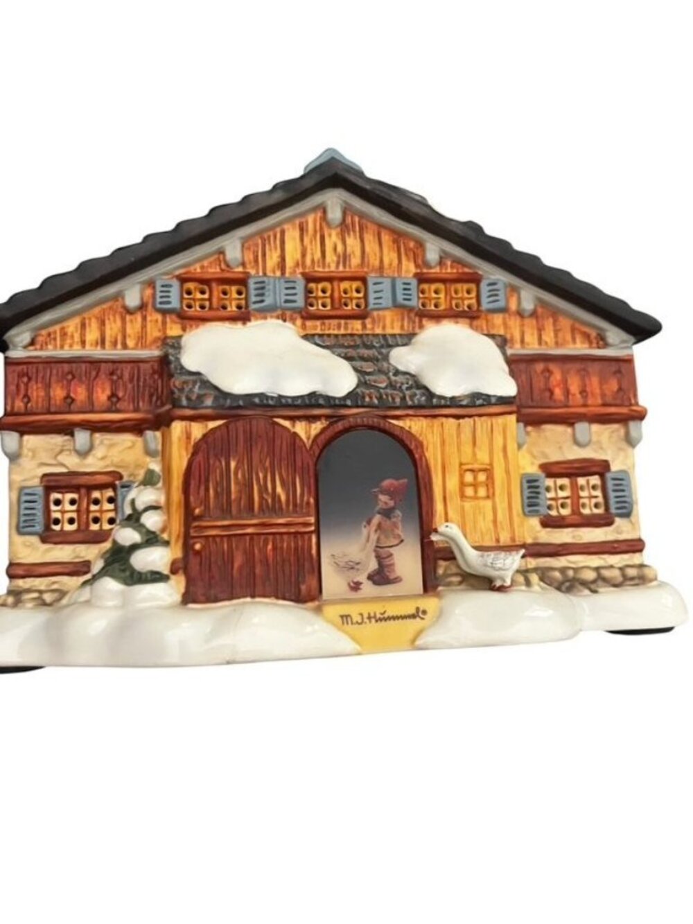 M. J. Hummel Tending The Geese Light Up Porcelain Christmas Village Building